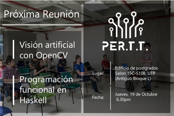 Afiche de la próxima reunión — Visión artificial con OpenCV y Programación funcional en Haskell (19 de octubre de 2017)